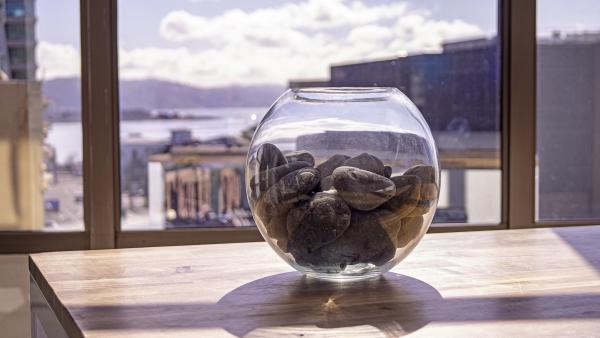 Fishbowl filled with stones