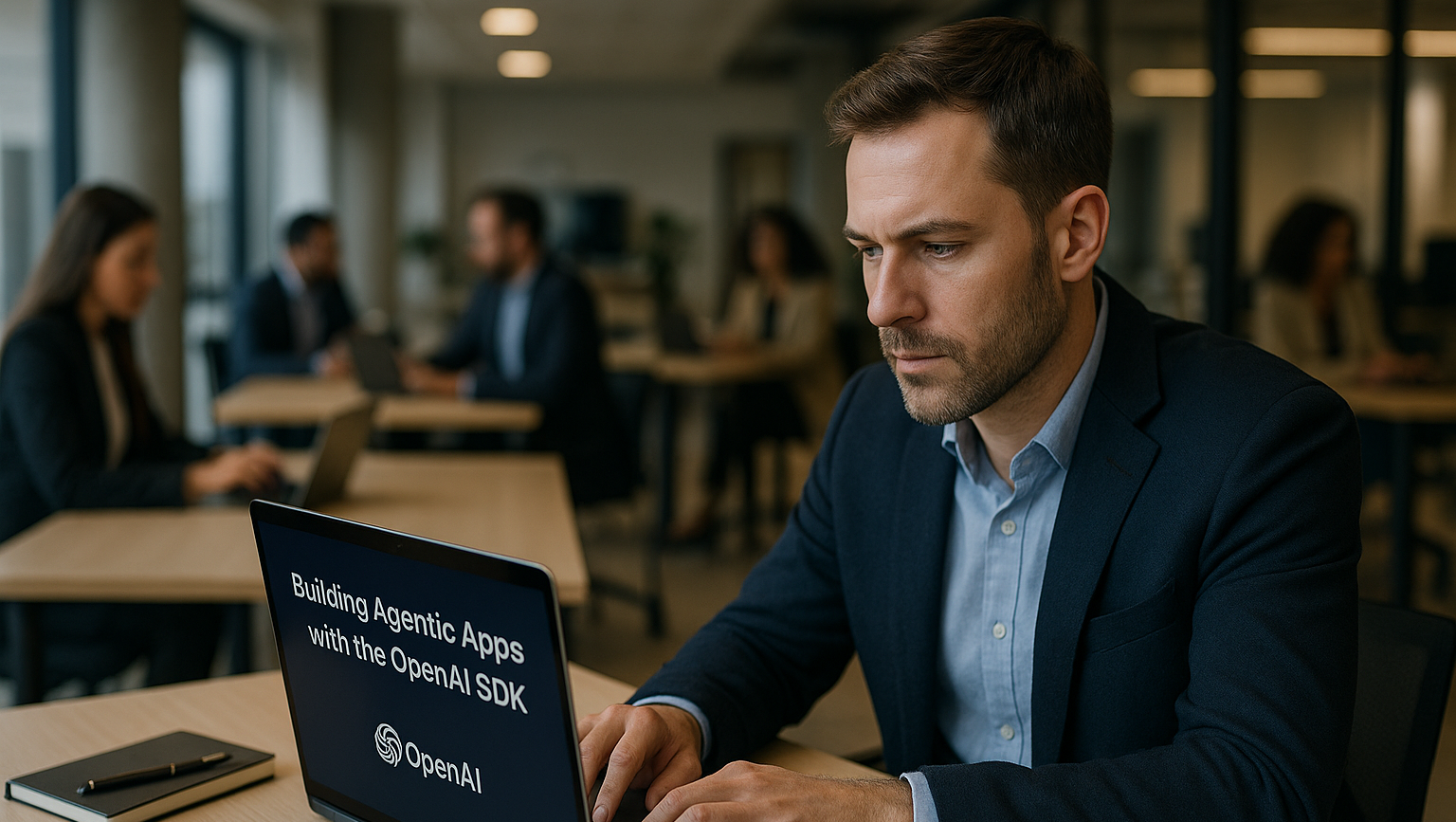 thumbnail of Building Agentic Apps with the OpenAI SDK in a professional workplace but not animated or cartoon with no text overlay or watermark-1