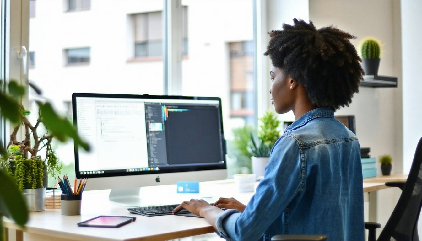 a person in front on computer doing some work in a professional working space-1